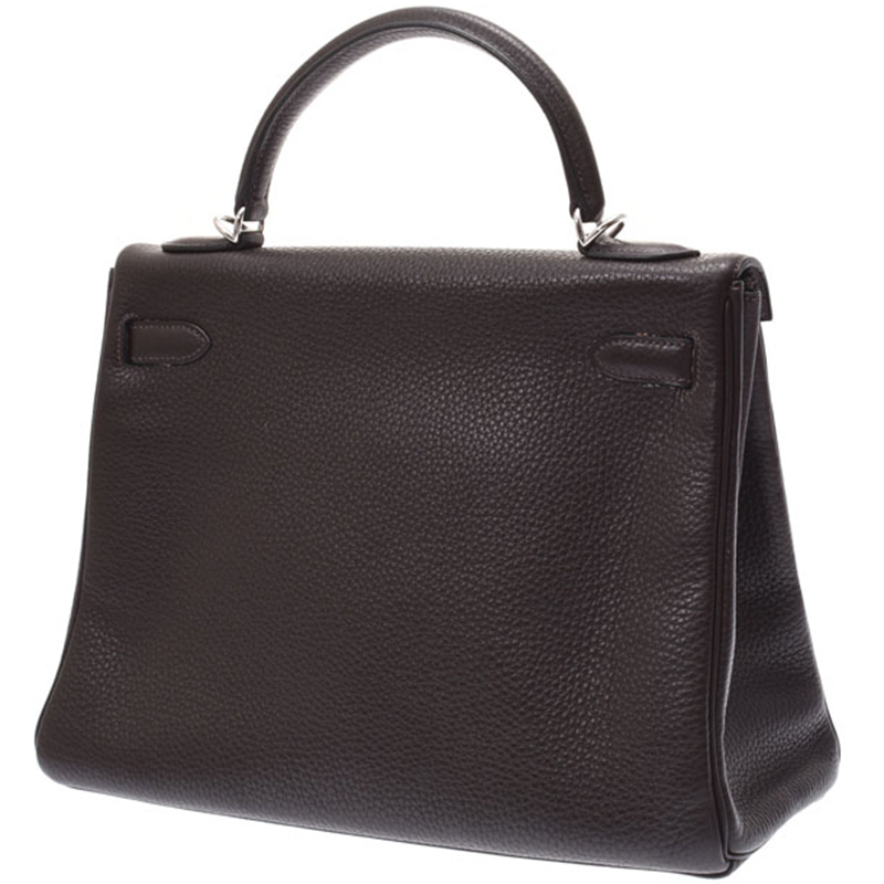 

Hermes Black Leather Palladium Hardware Kelly Retourne 32 Bag