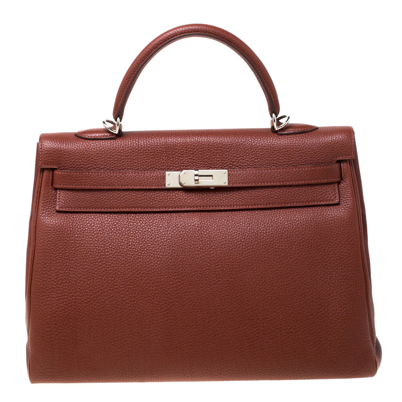 Hermes Sienne Togo Leather Palladium Hardware Kelly Retourne 35 Bag 