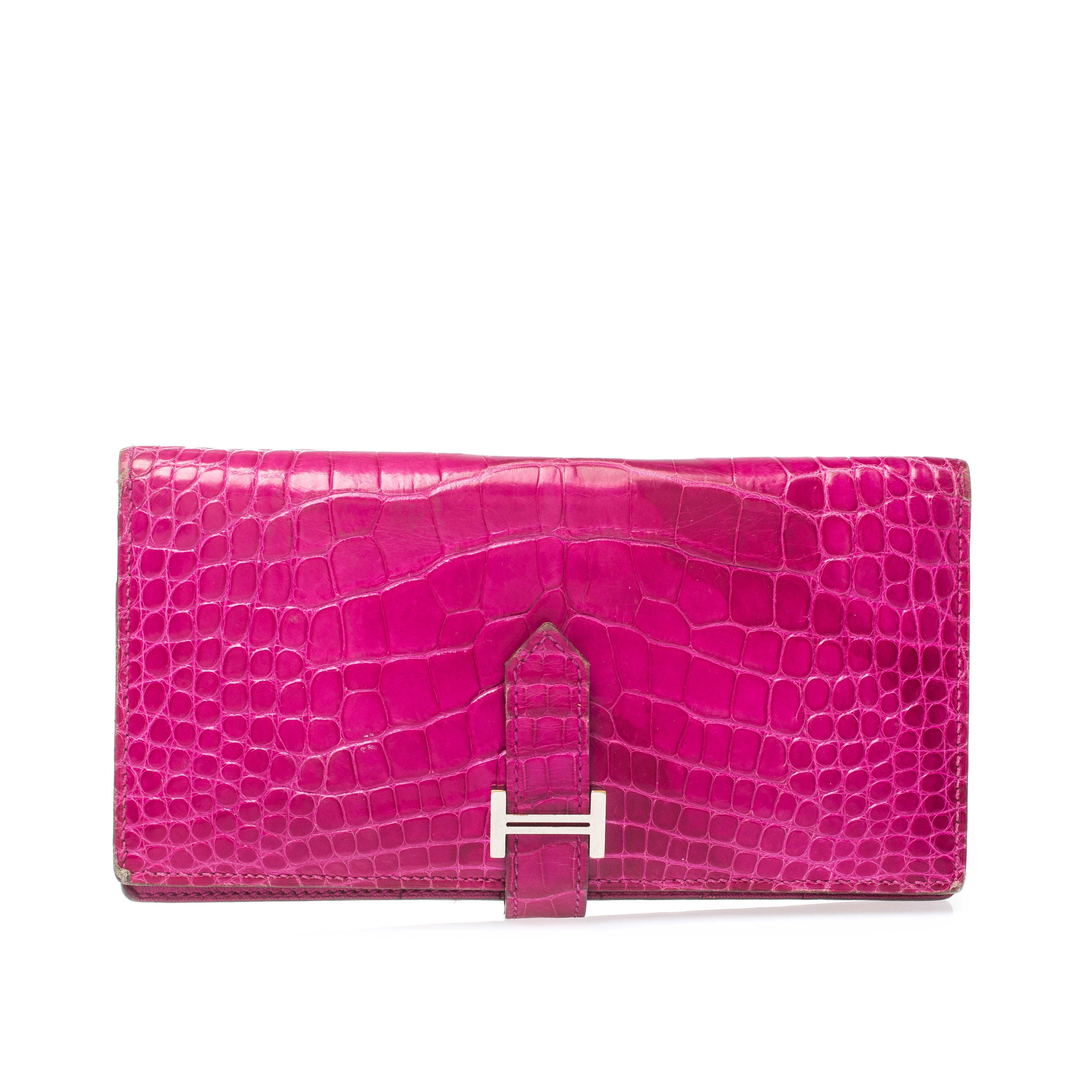 Pre Owned Hermes  Rose Scheherazade Alligator Bearn Gusset Wallet