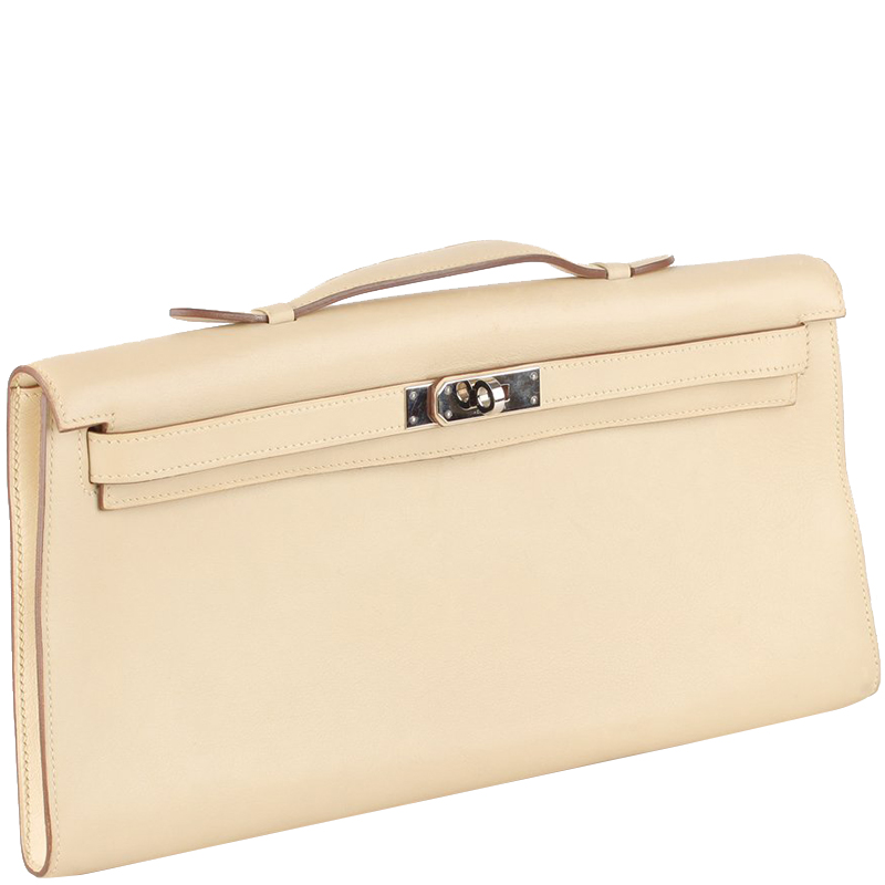 

Hermes Beige Leather Kelly Cut Clutch Bag