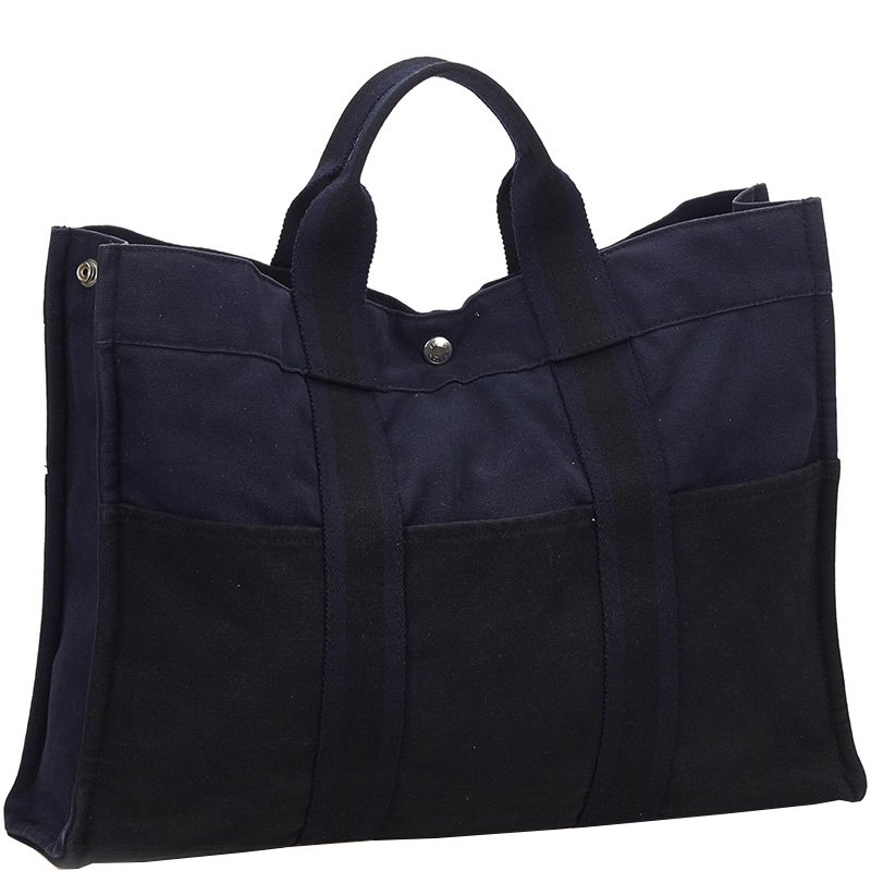 

Hermes Navy Blue Canvas Fourre Tout MM Bag