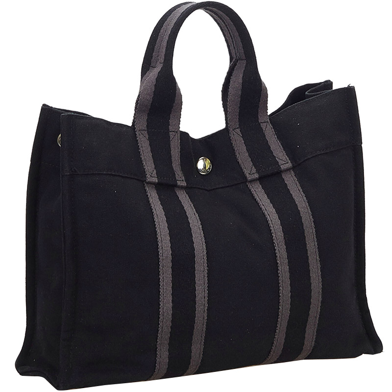 

Hermes Black Canvas Fourre Tout PM Bag