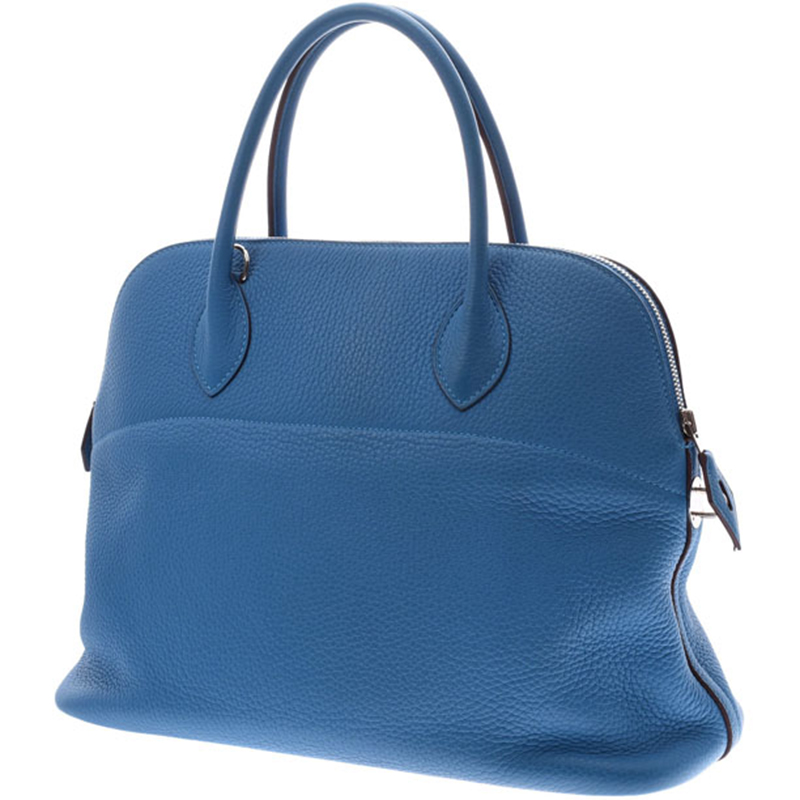 

Hermes Blue Clemence Leather Palladium Bolide 37 Bag