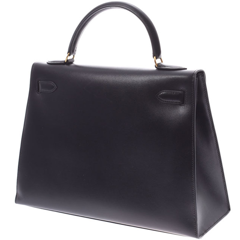 

Hermes Noir Box Calf Leather Gold Hardware Kelly Sellier 32 Bag, Black