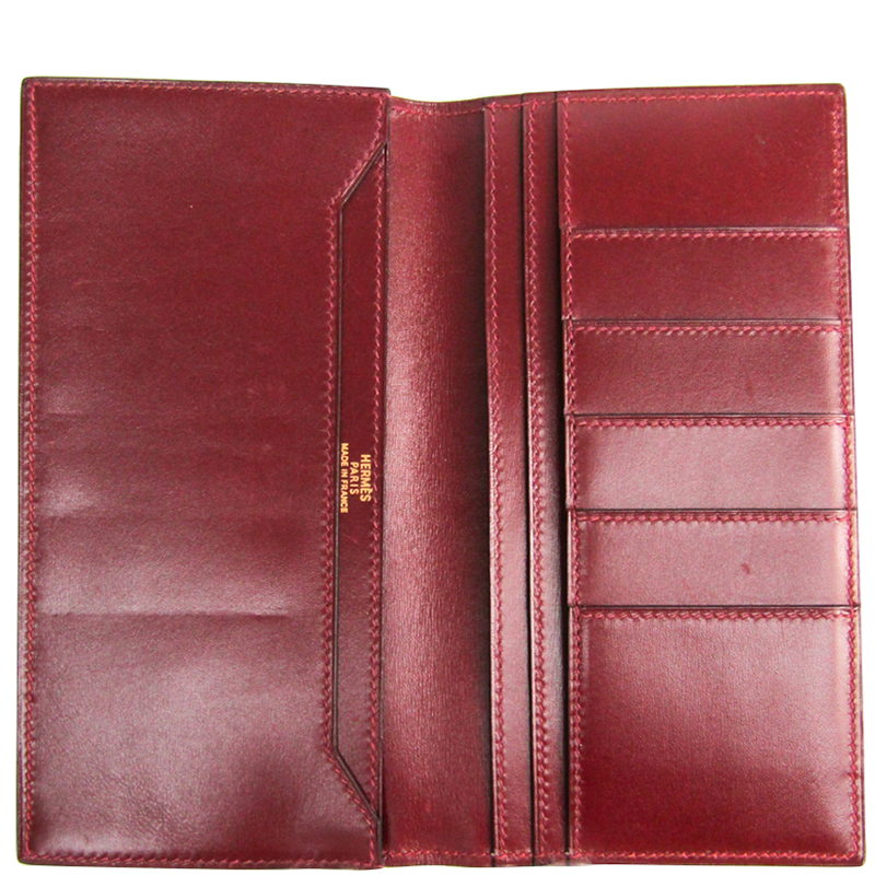 

Hermes Bordeaux Box Calf Leather Osaka Long Wallet, Burgundy