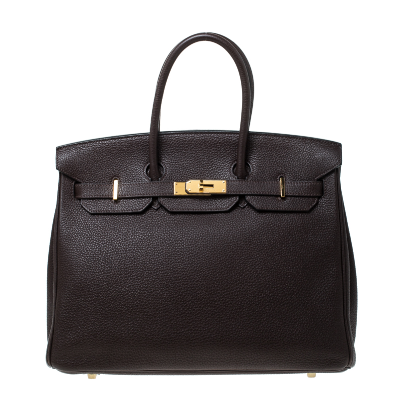 Hermes Cacao Togo Leather Gold Hardware Birkin 35 Bag