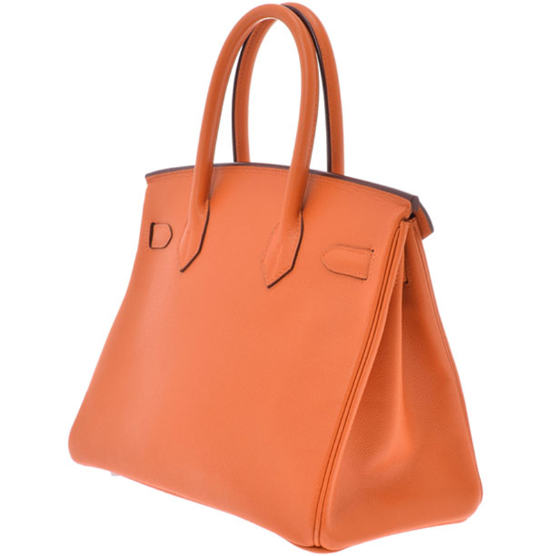 

Hermes Orange Veau Epson Leather Palladium Hardware Birkin 30 Bag