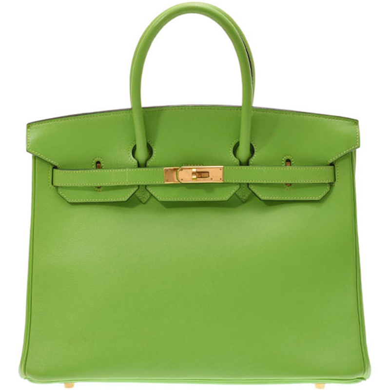 Hermes Apple Green Veau Gulliver Leather Gold Hardware Birkin 35 Bag