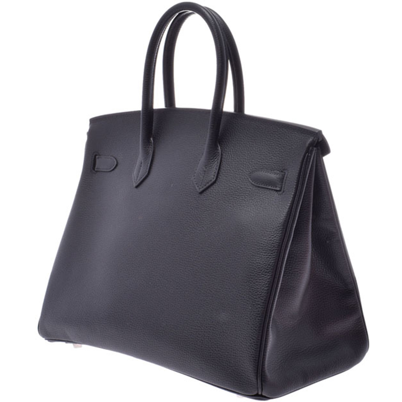 

Hermes Black Leather Palladium Hardware Birkin 35 Bag