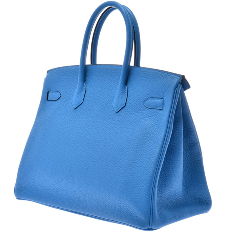

Hermes Blue Clemence Leather Palladium Hardware Birkin 35 Bag