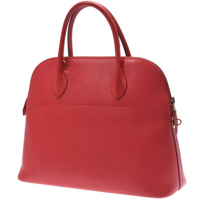 

Hermes Rouge Leather Bolide 37 Bag, Red