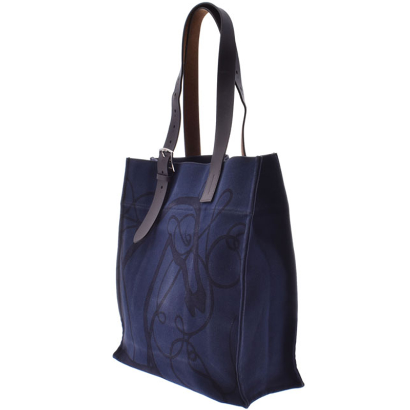 

Hermes Blue Coup De Fouet Canvas Etriviere Shopping Tote Bag