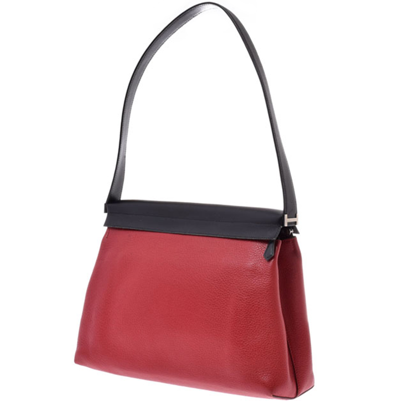 

Hermes Rouge Biff Clemence Leather Shoulder Bag, Black