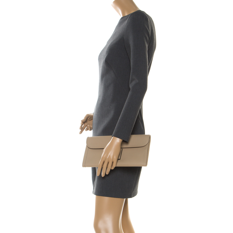 

Hermes Beige Swift Leather Elan 29 Jige Clutch