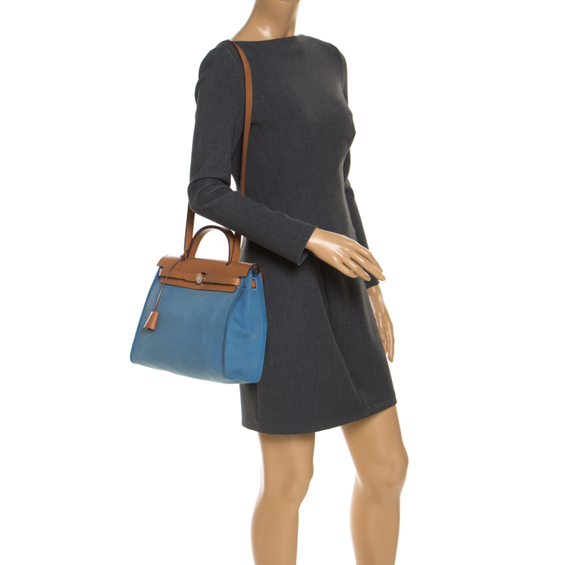 

Hermes Brown/Blue Fabric and Leather Herbag Zip 31 Bag