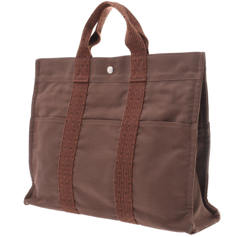 

Hermes Maroon Canvas Herline MM Tote, Brown