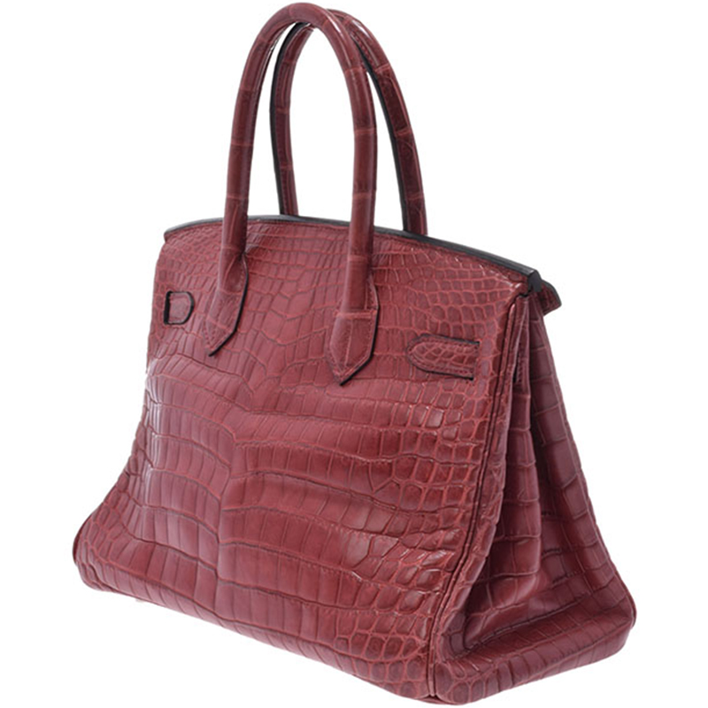 

Hermes Rouge Croc Leather Palladium Hardware Birkin 30 Bag, Brown