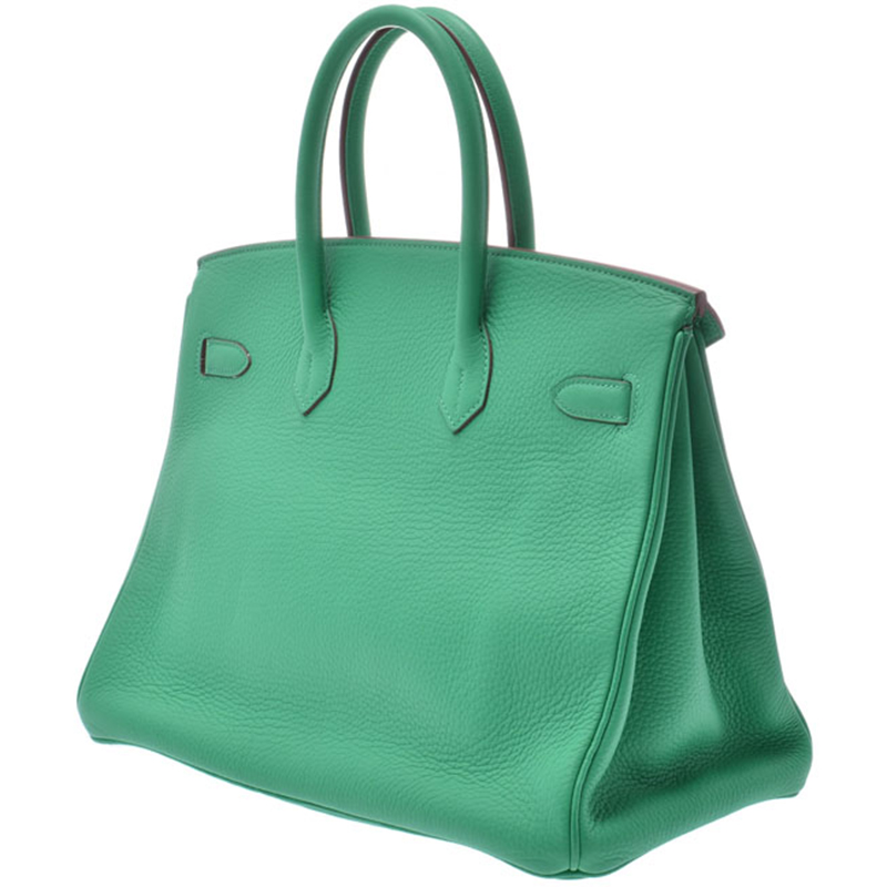 

Hermes Mint Clemence Leather Silver Hardware Birkin 35 Bag, Green