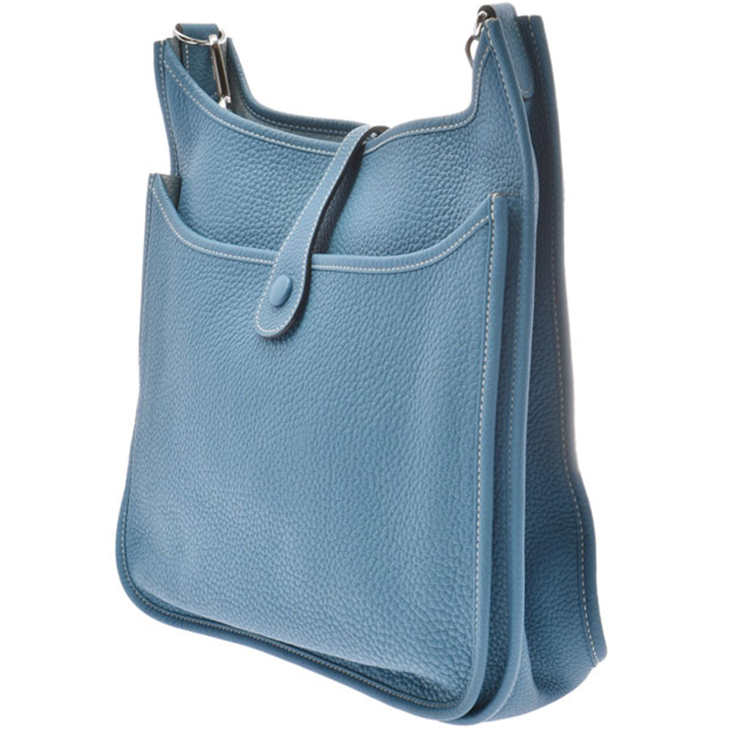 

Hermes Blue Clemence Leather Evelyne III PM Bag
