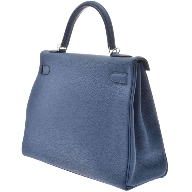 

Hermes Blue Leather Palladium Hardware Kelly 32 Bag