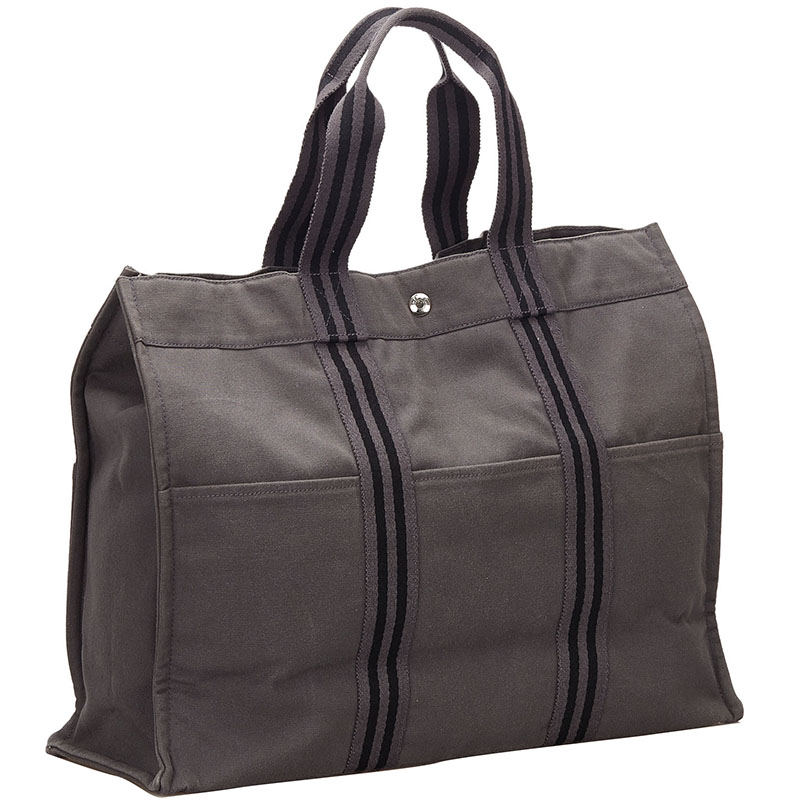 

Hermes Black/Gray Canvas Fourre-Tout Tote GM