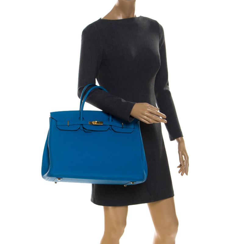 

Hermes Blue Zanzibar Togo Leather Gold Hardware Birkin 40 Bag