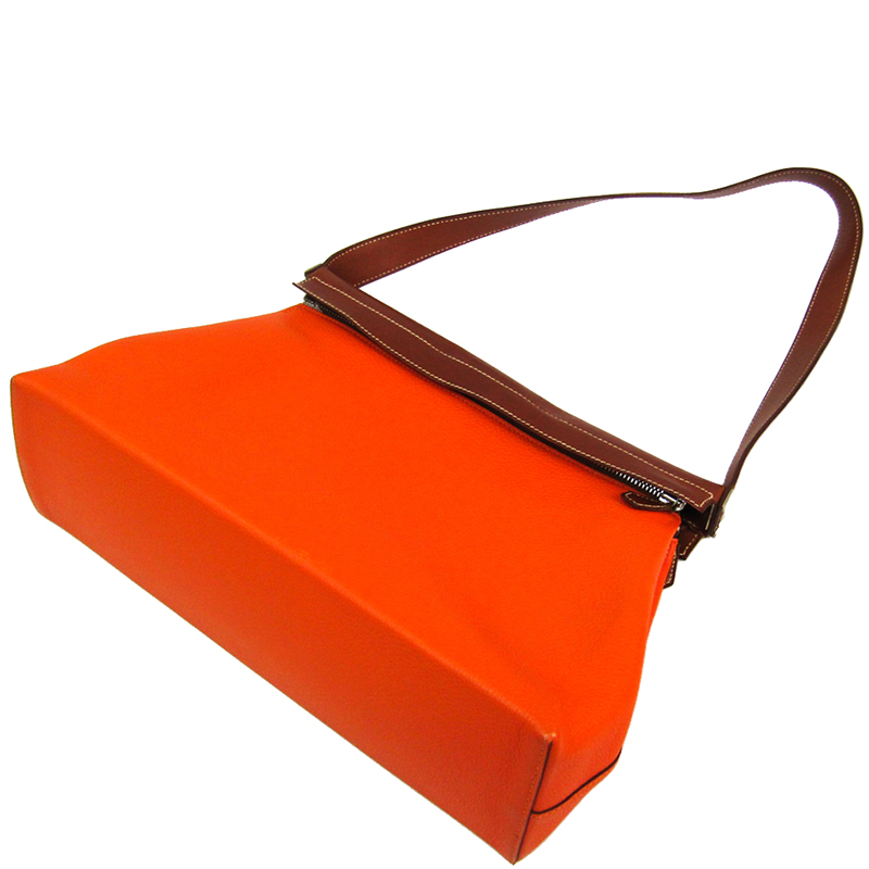 

Hermes Orange/Brown Barenia Leather Shoulder Bag