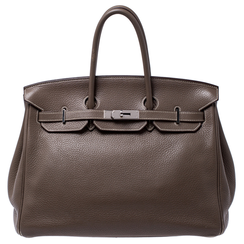 Hermes Taupe Grey Clemence Leather Palladium Hardware Birkin 35 Bag