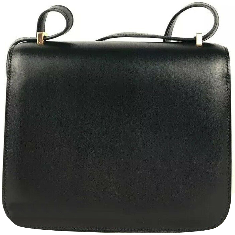 

Hermes Black Evercalf Leather Gold Hardware Constance 18 Bag