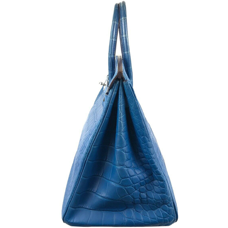 

Hermes Mykonos Blue Matte Alligator Palladium Hardware Birkin 35 Bag