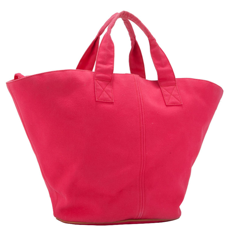 

Hermes Pink Canvas Beach Tote Bag