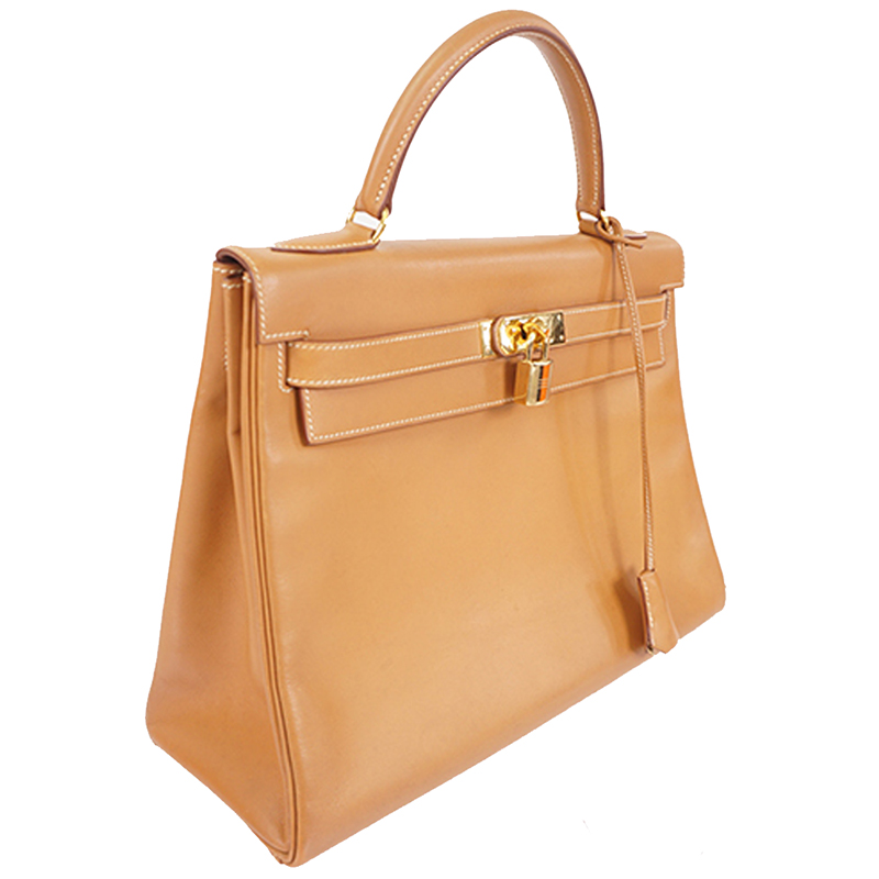 

Hermes Natural Box Calfskin Leather Kelly 32, Brown