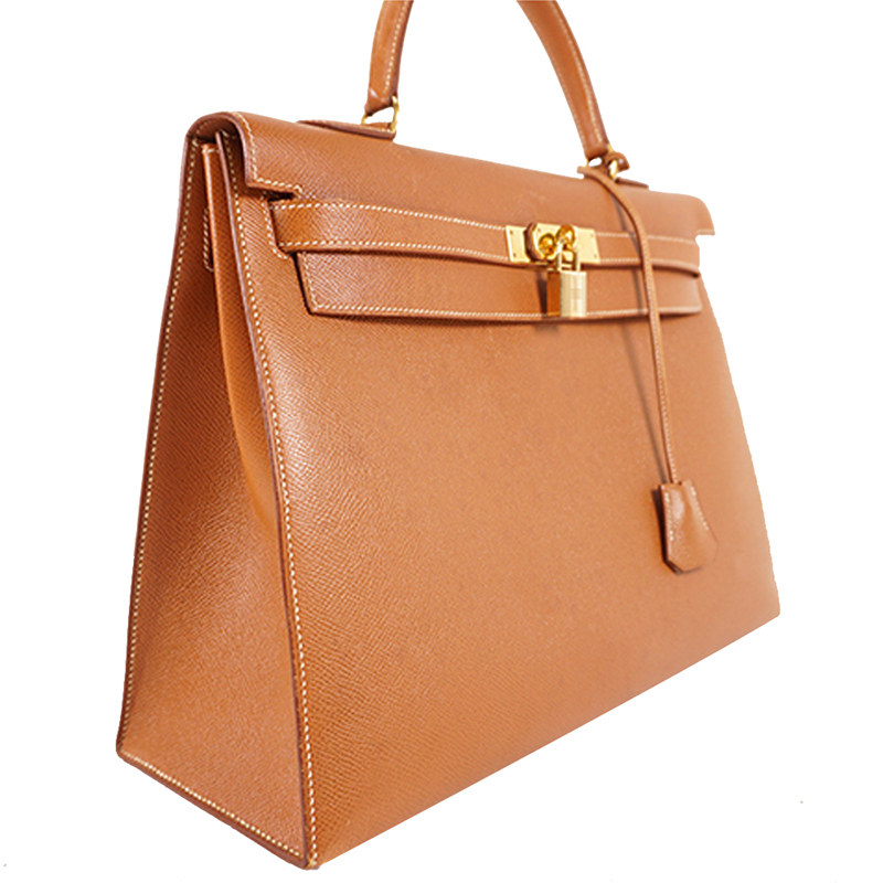 

Hermes Gold Courchevel Leather Kelly 35 Bag, Brown