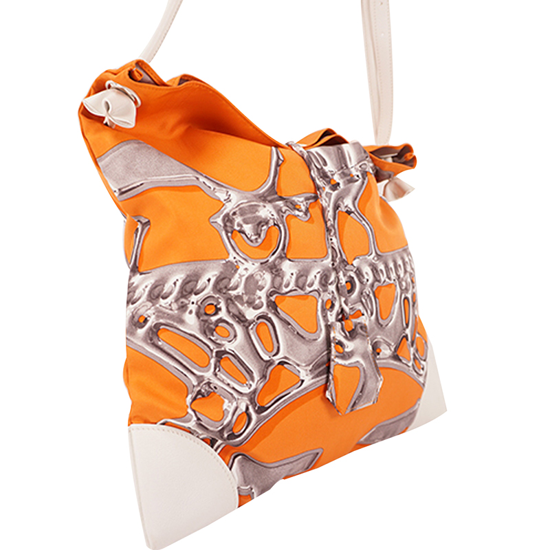 

Hermes Orange Leather Canvas Silky City Shoulder Bag