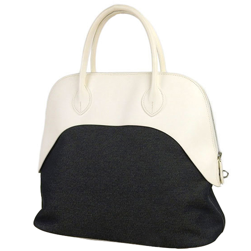 

Hermes Black/White Canvas Leather Bolide 35 Bag