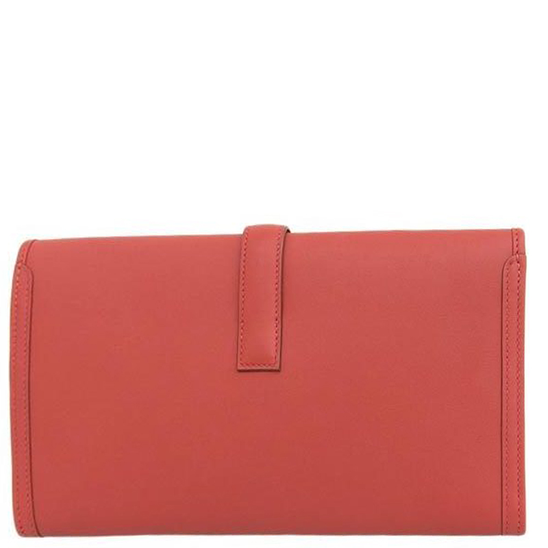 

Hermes Rouge Box Calf Leather Clutch, Red