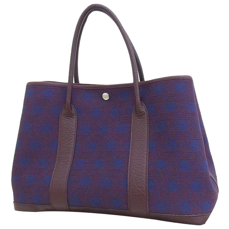 

Hermes Bordeaux/Navy Canvas Garden Party Tote Bag, Navy blue
