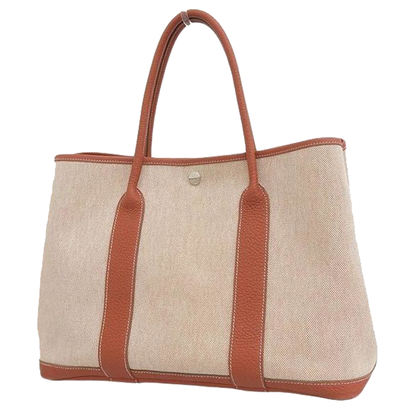 

Hermes Orange Toile Canvas and Leather Garden Party Tote Bag, Beige