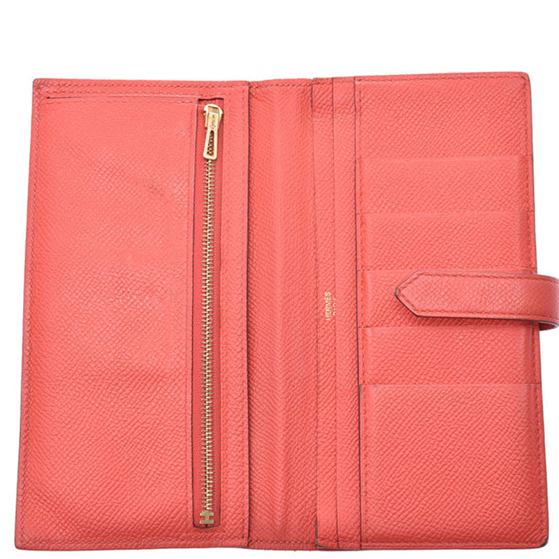 

Hermes Rose Epsom Leather Long Wallet, Red