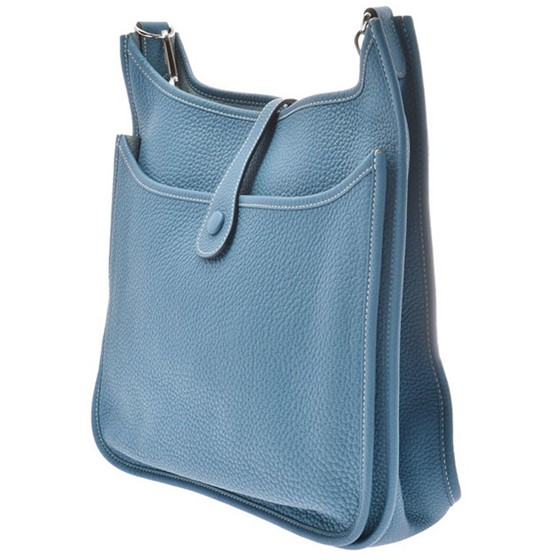 

Hermes Blue Clemence Leather Evelyn III GM Bag