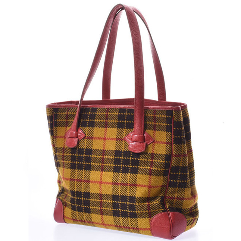 

Hermes Tricolor Check Pattern Wool and Leather Tote Bag, Multicolor