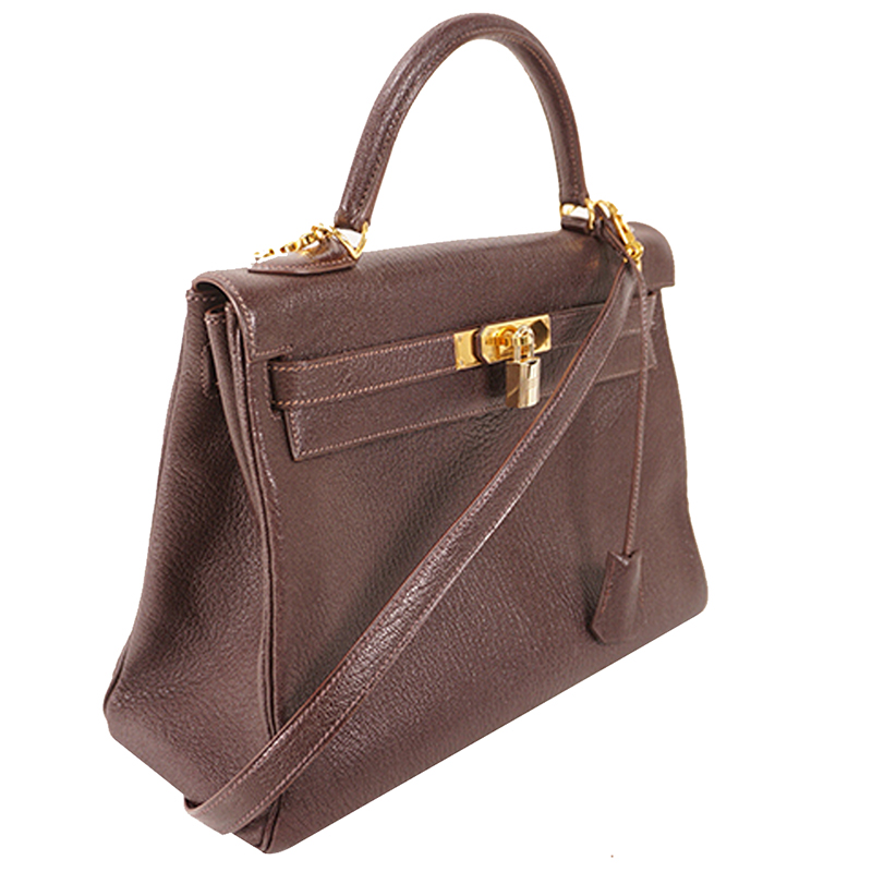

Hermes Dark Brown Ardennes Leather Kelly 32 Bag