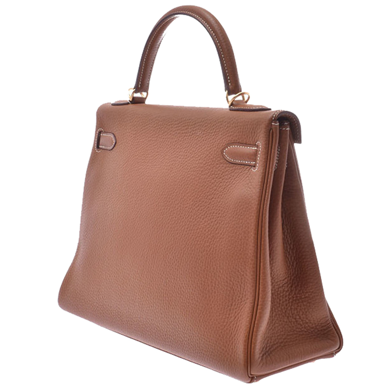 

Hermes Gold Clemence Leather Kelly 32 Bag, Brown