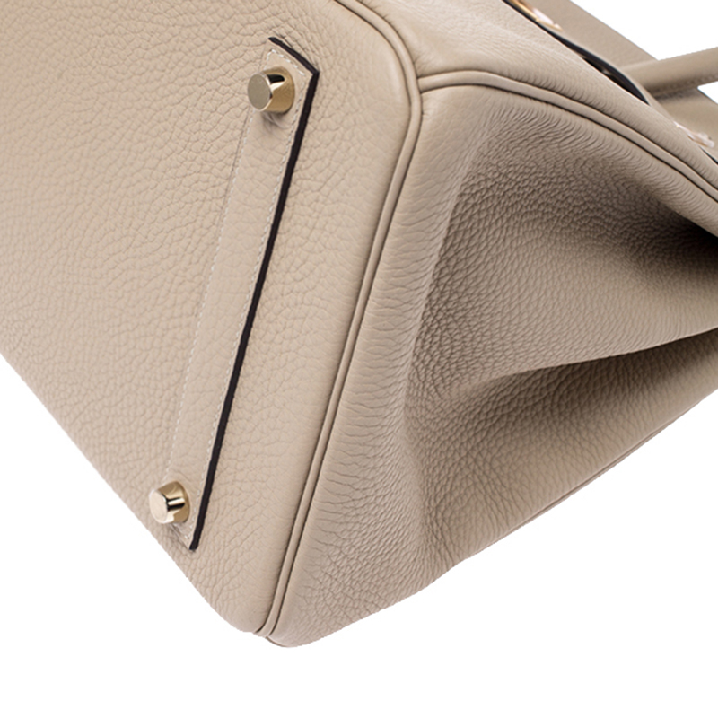 Hermes Birkin Bag 35CM Togo Leather/Toile H Canvas Gold Hardware, CK81 Gris  Tourterelle