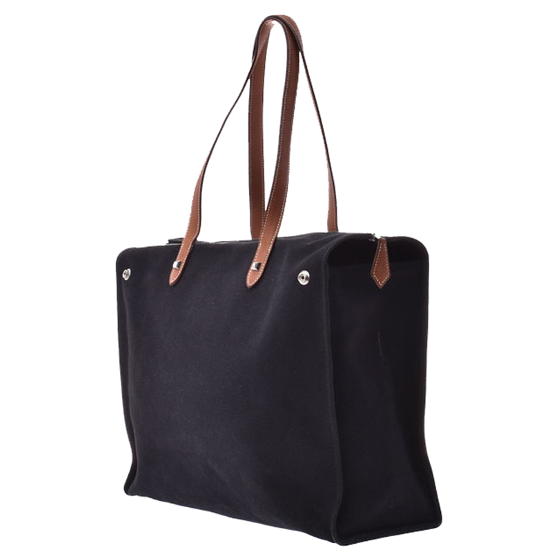 

Hermes Black Tolie Canvas Tote Bag