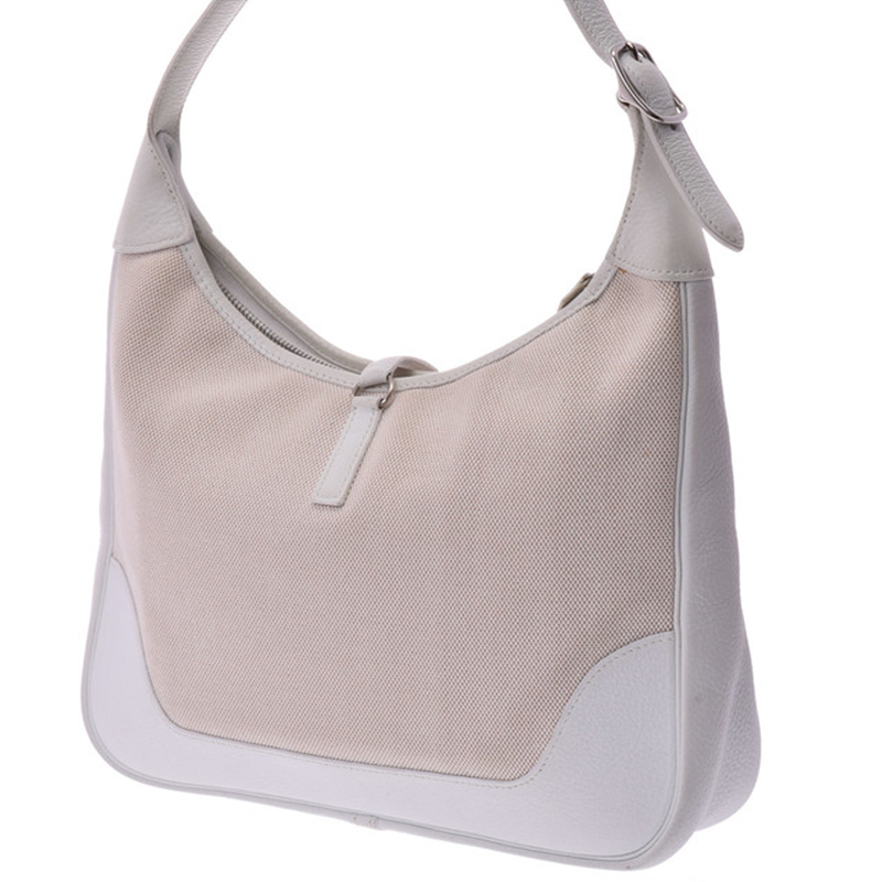 

Hermes White Toile Canvas Shoulder Bag