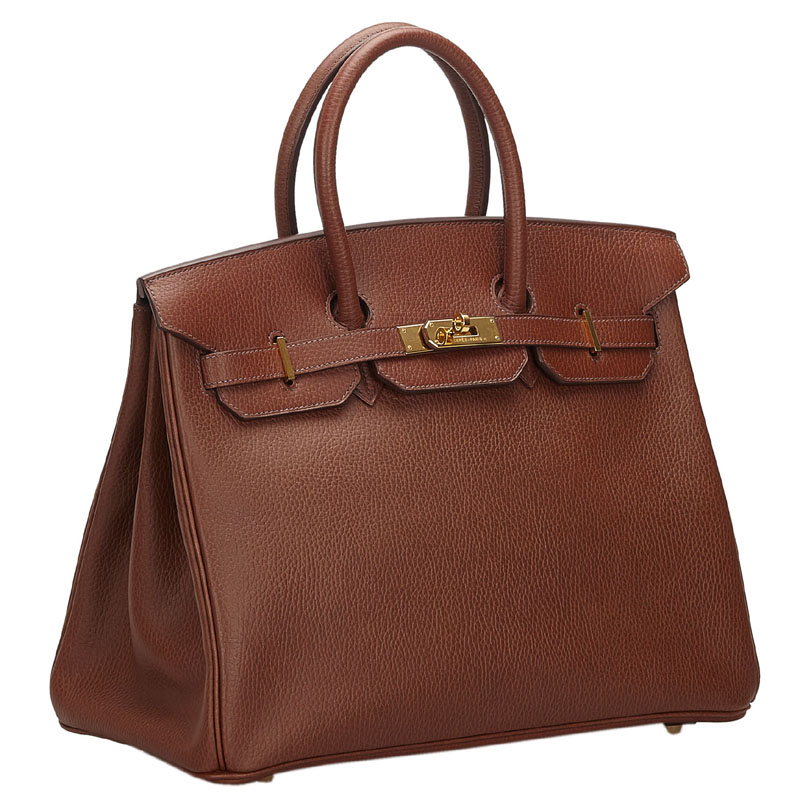 

Hermes Terre Clemence Togo Leather Gold Hardware Birkin 35 Bag, Brown