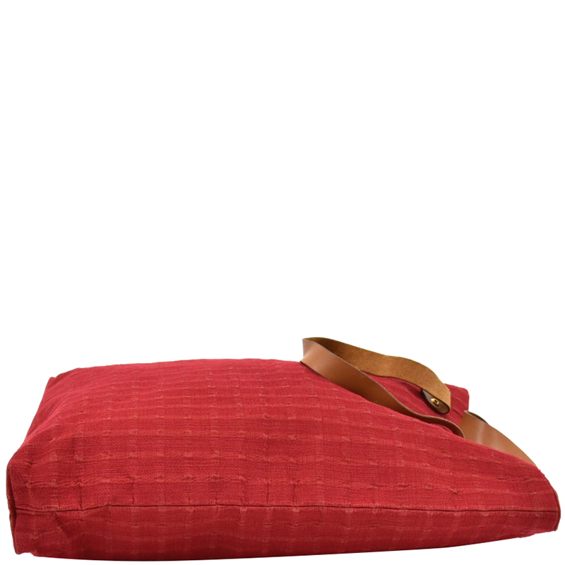 

Hermes Red Cotton Canvas Tote Bag