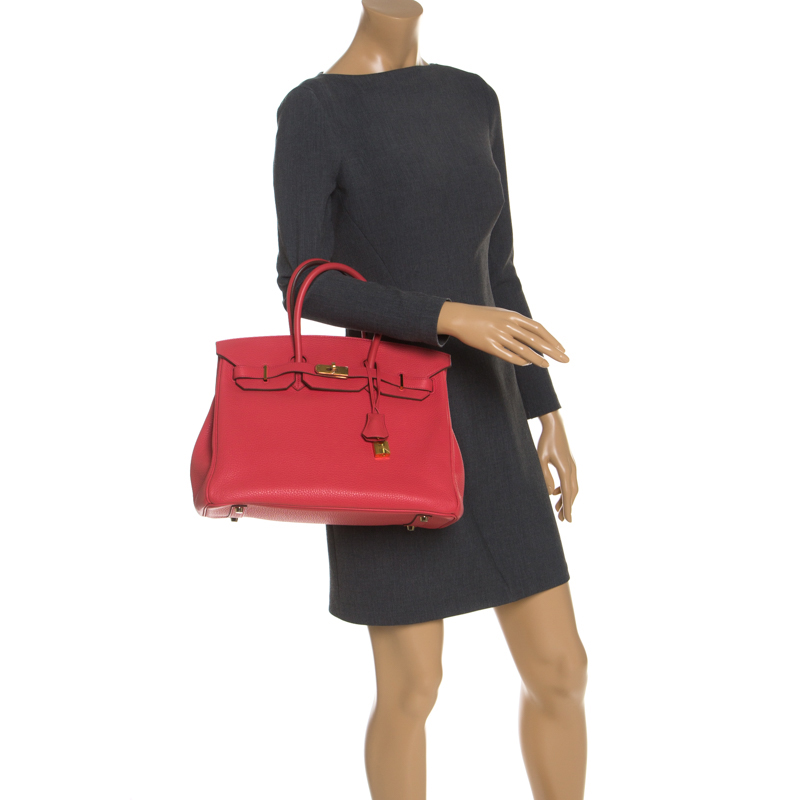 

Hermes Bougainvillier Clemence Leather Gold Hardware Birkin 35 Bag, Orange