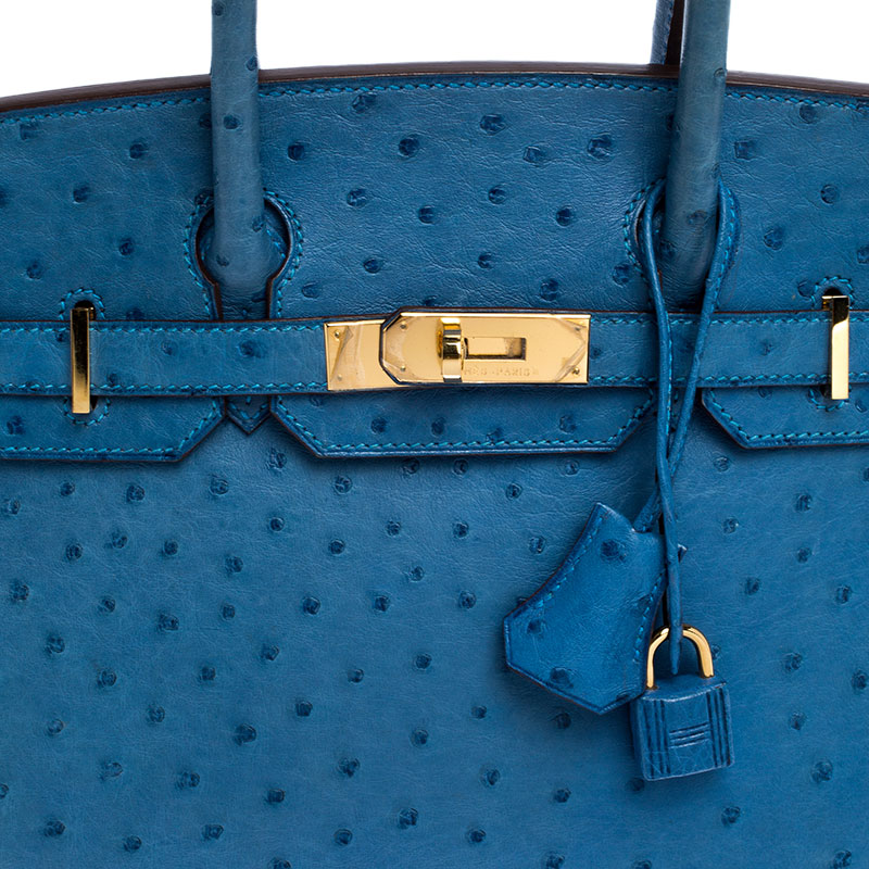 Hermes Birkin Handbag Blue Ostrich with Gold Hardware 30 Blue 2316091